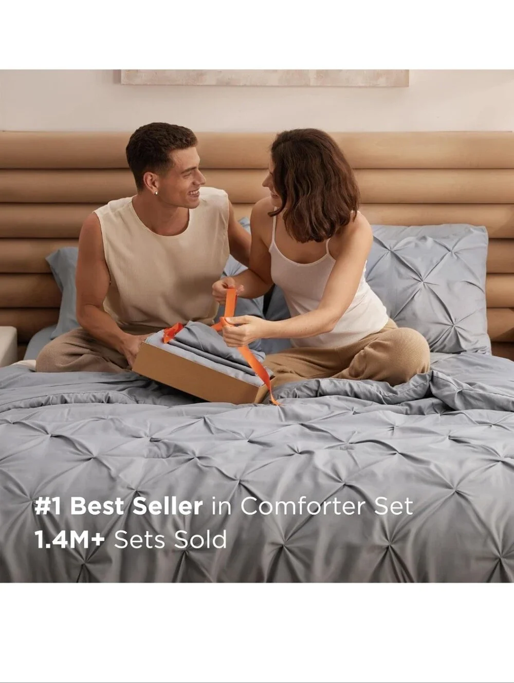 Bedsure Queen Comforter Set Grey Bed in a Bag Queen 7 Pieces, Gentlesoft Pintuck